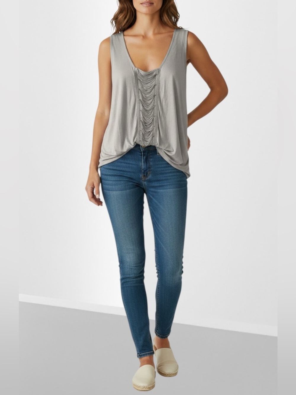 ROCK & REPUBLIC Chain Gang Silver Cloud Knit Top NWT